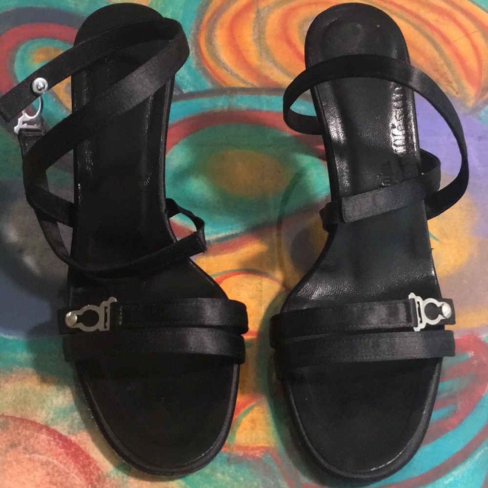 John Galliano wrap around/snap satin stiletto